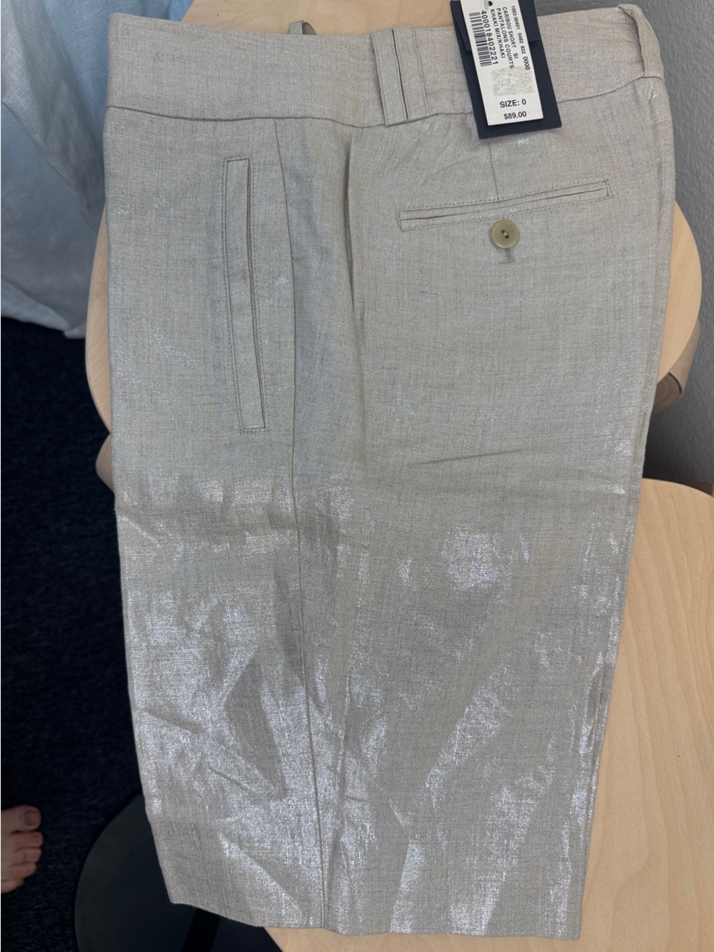 Club Monaco Shimmery Linen-Blend Women's Shorts — Silver-Tone
